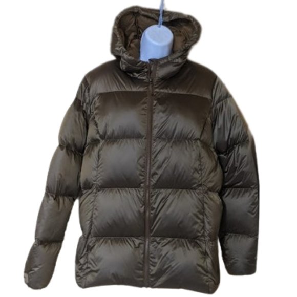 EDDIE BAUER DOWN Bronze Gold  Puffer Hooded Wiinter Coat XL New NWT - Picture 1 of 8